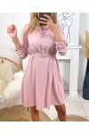 KLEID MIT KNÖPFEN UND GÜRTEL ZUM BINDEN SU110 PINK