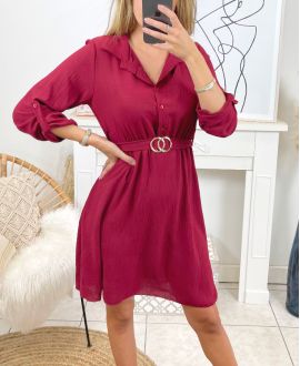 DRESS WITH BUTTONS AND BELT TO TIE SU110 BORDEAUX