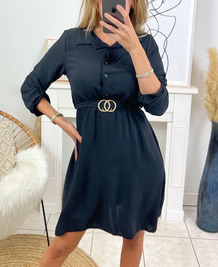 JURK MET KNOPEN EN RIEM OM SU110 ZWART TE BINDEN www.grossiste pret a porter