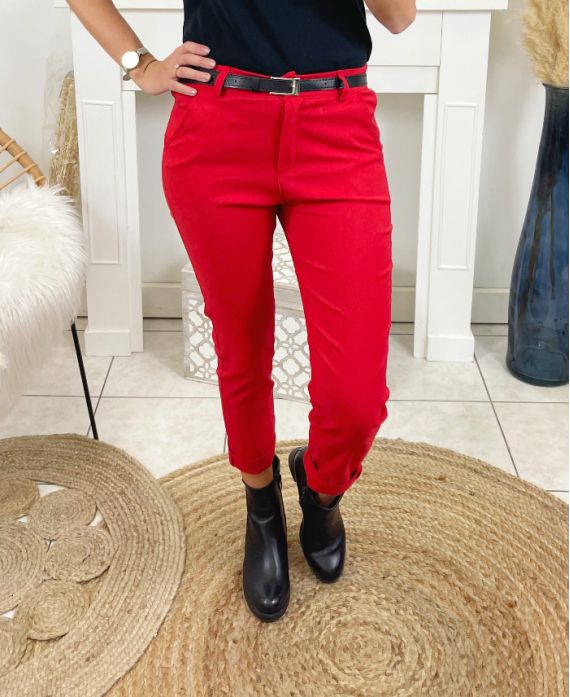 CONFEZIONE 5 PANTALONI CON CINTURA S M L XL XXL P031 ROSSO