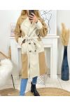 LONG COAT BI-COLORED B2683 GREEN/BEIGE