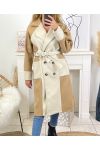 CAPPOTTO LUNGO BICOLORE B2683 VERDE/BEIGE