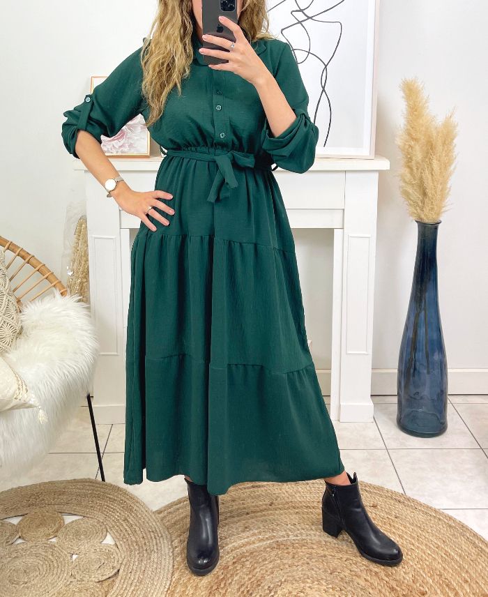 VESTIDO LARGO 1943 VERDE ESMERALDA 