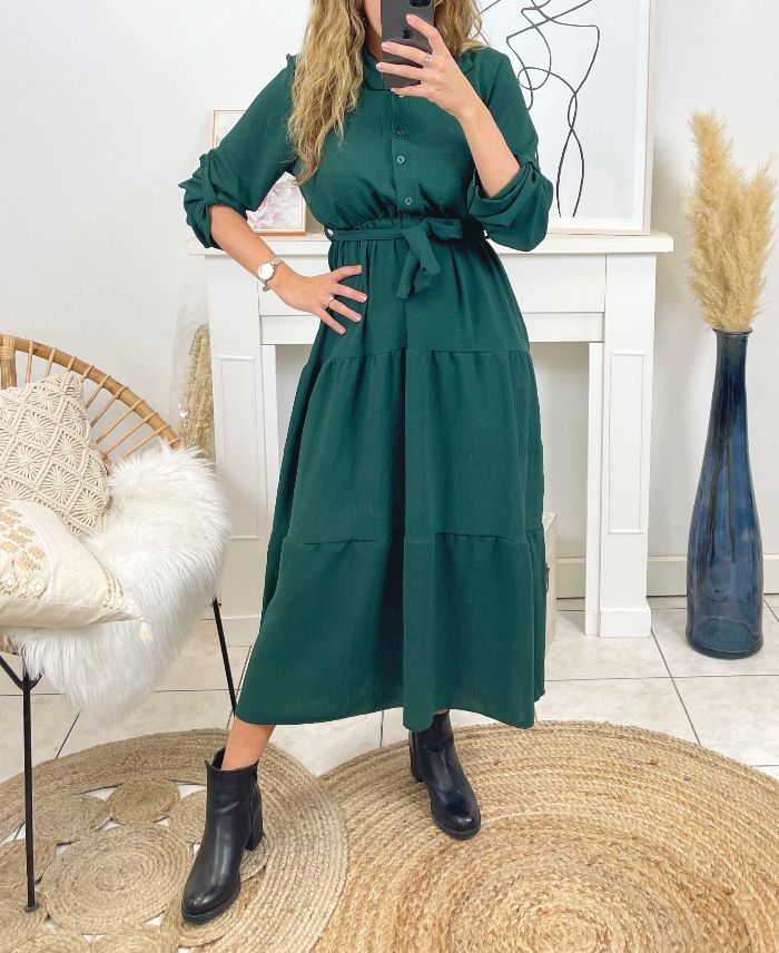VESTIDO LARGO 1943 VERDE ESMERALDA 