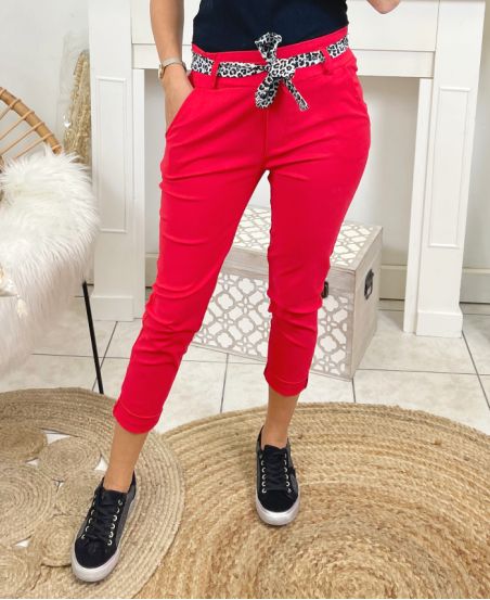 PACK 4 TROUSERS WITH BELT SCARVES S M L XL P032 RED