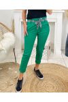 PACK 4 TROUSERS WITH BELT SCARVES S M L XL P032 EMERALD GREEN