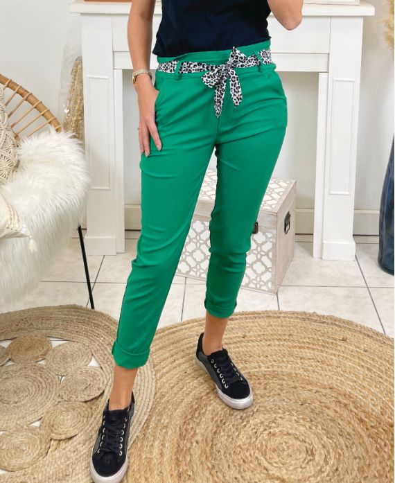PACK 4 TROUSERS WITH BELT SCARVES S M L XL P032 EMERALD GREEN