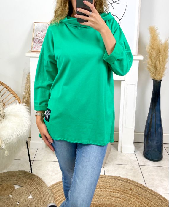 BLUZA Z KAPTUREM OVERSIZE B2674 ZIELONA