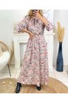 PRINT LONG DRESS 9727 BEIGE