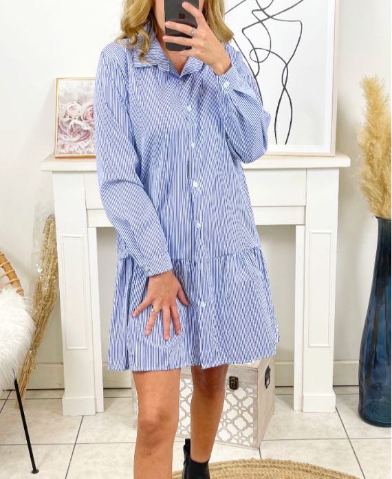 ROBE CHEMISE RAYEE EVASEE 21288 BLEU MARINE