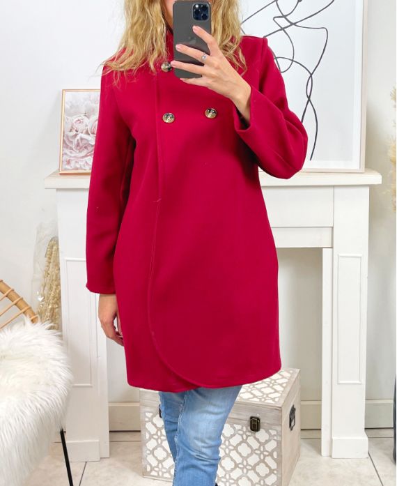 VESTE LONGUE A BOUTONS B3428 BORDEAUX