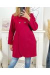 VESTE LONGUE A BOUTONS B3428 BORDEAUX