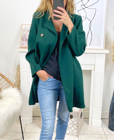 VESTE LONGUE A BOUTONS B3428 VERT EMERAUDE