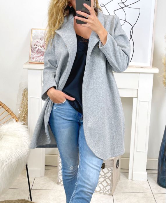LONG JACKET WITH BUTTONS B3428 GRAY