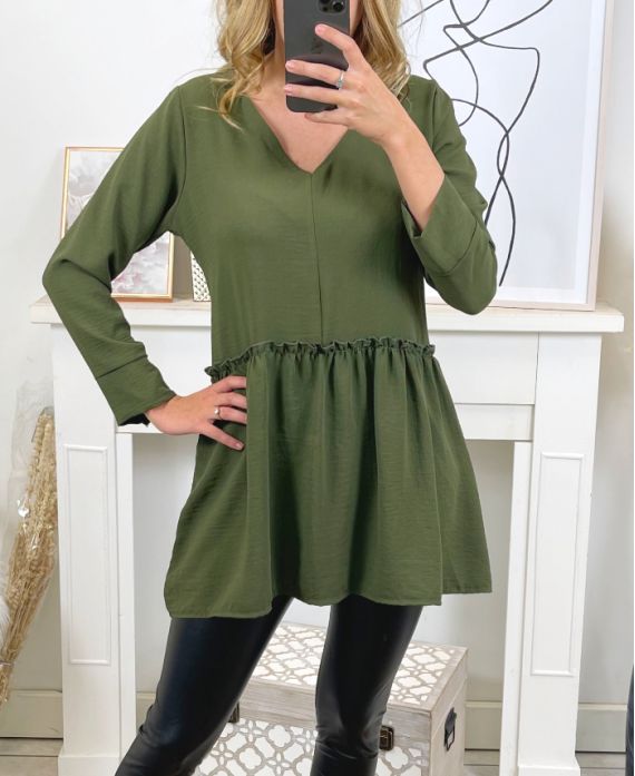 EVASEE TÚNICA CON CUELLO EN V 20219 VERDE MILITAR