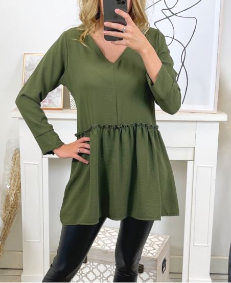 EVASEE TUNICA CON SCOLLO A V 20219 VERDE MILITARE