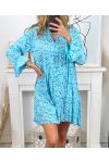 KURZES KLEID OVERSIZE BEDRUCKTE 8268 BLAUEN HIMMEL