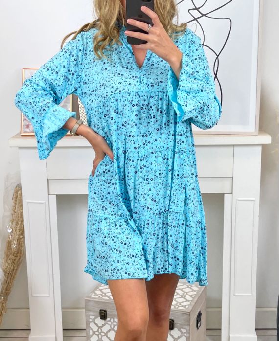 ABITO CORTO OVERSIZE STAMPATO 8268 AZZURRO CIELO