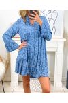 KURZES KLEID OVERSIZE BEDRUCKTE 8268 BLAUEN JEANS