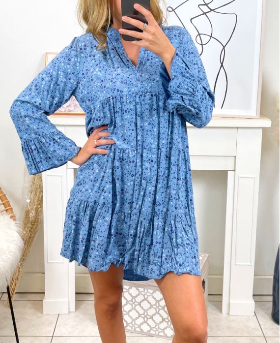 PRINTED OVERSIZE SHORT DRESS 8268 BLUE JEANS