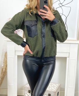 FAUX LEATHER JACKET 9804 MILITARY GREEN
