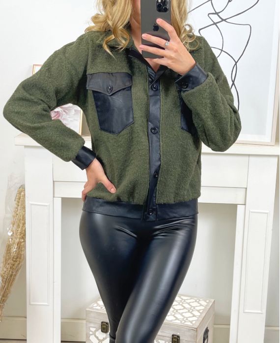 FAUX LEATHER JACKET 9804 MILITARY GREEN