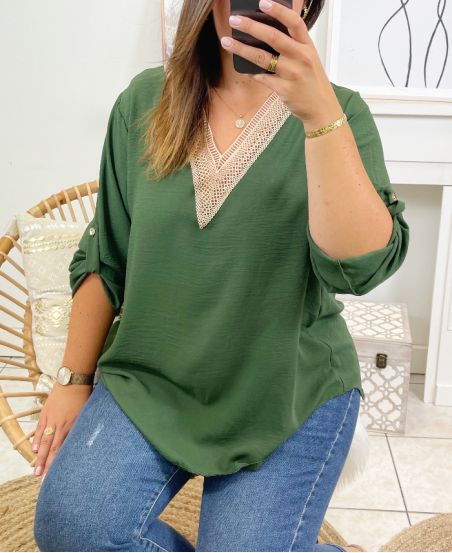 LARGE SIZE TUNIC FANCY NECKLINE 2341 MILITARY GREEN