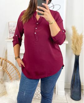 PLUS SIZE FLUID TUNIC WITH BUTTON 17221 BURGUNDY