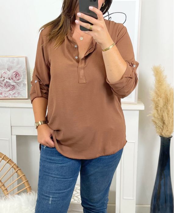 PLUS SIZE FLUID TUNIC WITH BUTTON 17221 CAMEL