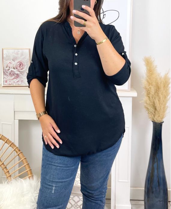 PLUS SIZE FLUID TUNIC WITH BUTTON 17221 BLACK
