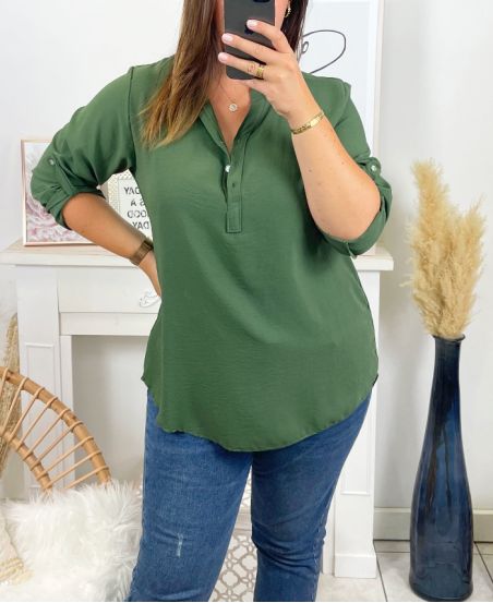 PLUS SIZE FLUID TUNIC WITH BUTTON 17221 MILITARY GREEN