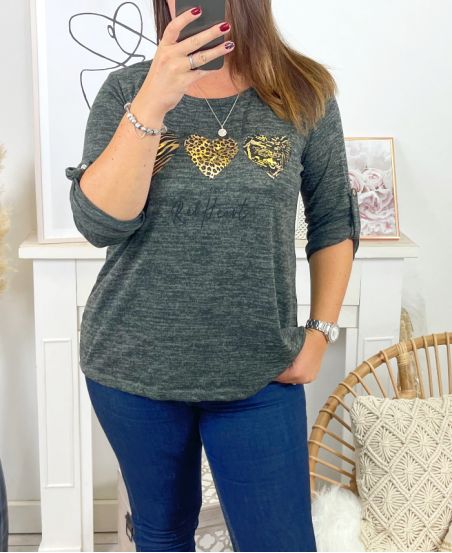 GRANDE TAILLE PULL CŒUR RED HEART 2332 VERT MILITAIRE