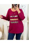 PLUS SIZE SWEATER T-SHIRT WITH HEART PRINT 2697 BURGUNDY