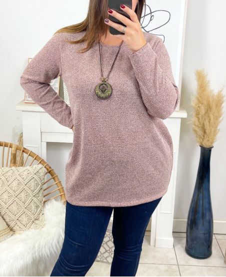 LARGE SIZE TUNIC SWEATER + NECKLACE 19624 PINK