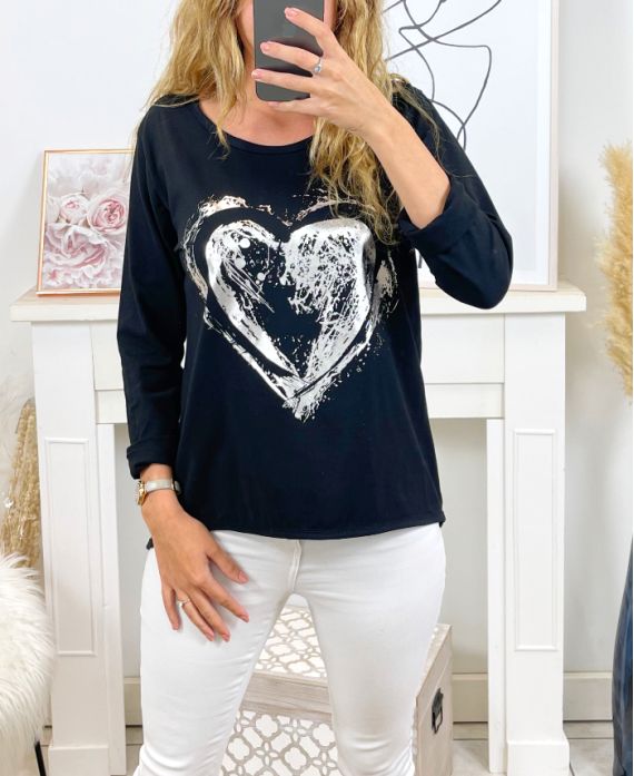 T-SHIRT FLOCKING HEART SA10 NERO