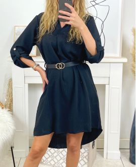 FLOWING TUNIC DRESS WITH BELT 9415 BLACK