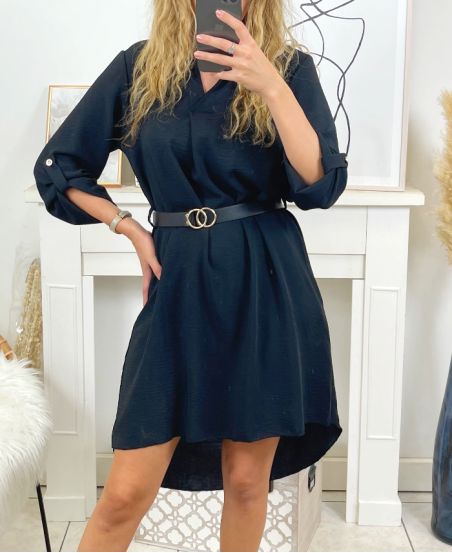 FLOWING TUNIC DRESS WITH BELT 9415 BLACK