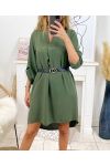 FLOWING TUNIC DRESS WITH MILITARY GREEN 9415 BELT
