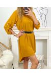 FLOWING TUNIC DRESS WITH BELT 9415 MUSTARD