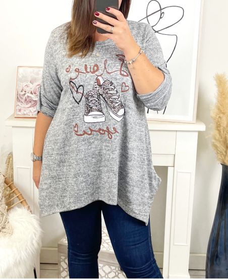 GRANDE TAILLE PULL LOVE CLOUTE 2333 GRIS