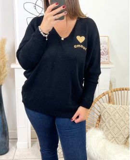 LARGE SIZE PULLOVER LOVE MO03 BLACK