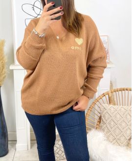 LARGE SIZE PULLOVER LOVE MO03 CAMEL
