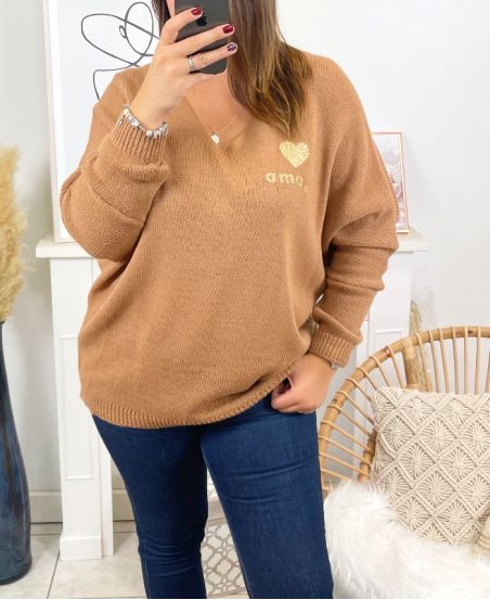 LARGE SIZE PULLOVER LOVE MO03 CAMEL