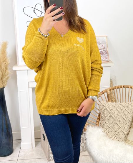 GRANDE TAILLE PULLOVER AMOUR MO03 MOUTARDE