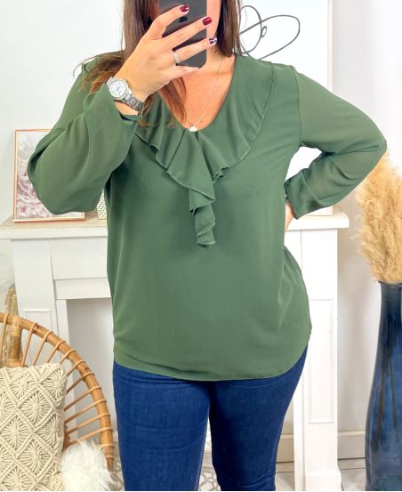 GRANDE TAILLE CHEMISIER FROUFROUS 2720 VERT MILITAIRE