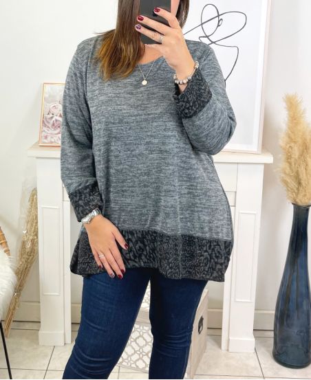 GRANDE TAILLE PULL TUNIQUE ASYMETRIQUE 2359 GRIS