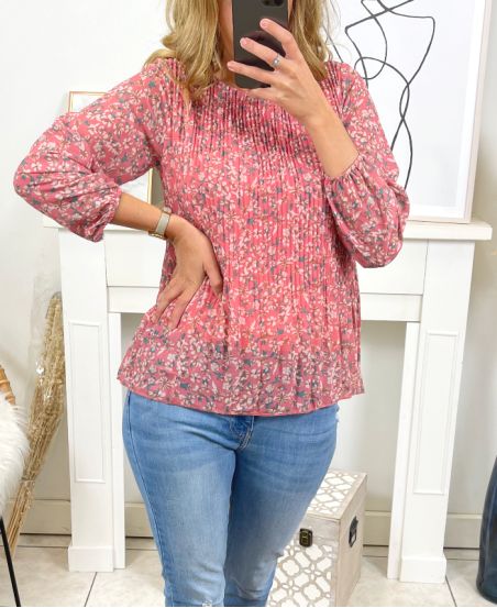 FLOWERS 9117 CORAL PLEATED TUNIC
