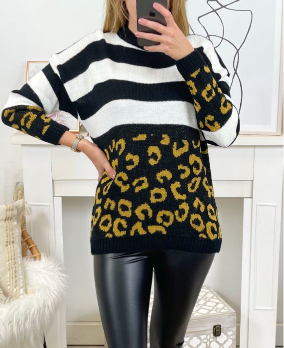 LEOPARD SHA08 SWETER Z CZARNEJ WEŁNY