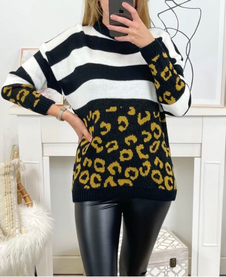 LEOPARD SHA08 SWETER Z CZARNEJ WEŁNY