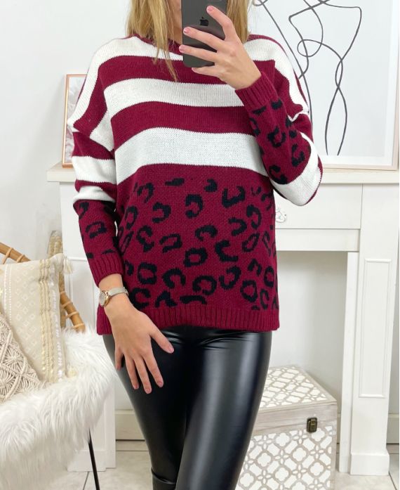 LEOPARD SHA08 BORDEAUX WOLLPULLOVER